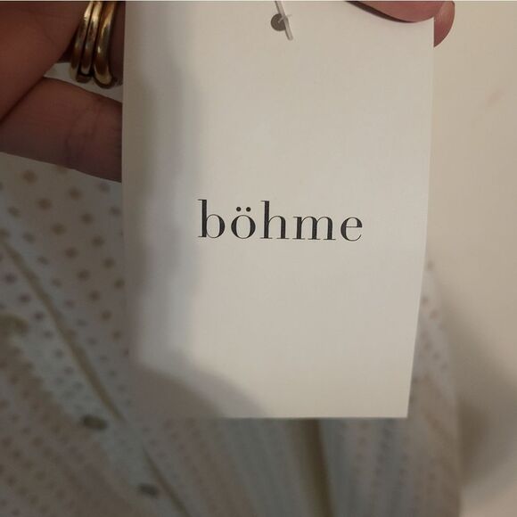 Bohme Ruffle Neck Polka Dot Flutter Sleeve Button Front Boho Midi Dress, L NEW - Picture 14 of 16